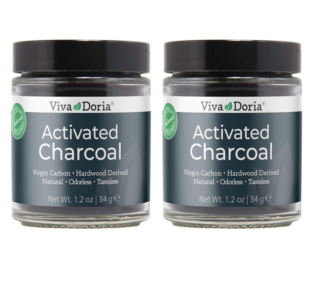 Viva Doria activat Charcoal Powder, Hardwood Derived, Grad alimentar, 1.2 Oz Glass Jar (2 ambalaj)