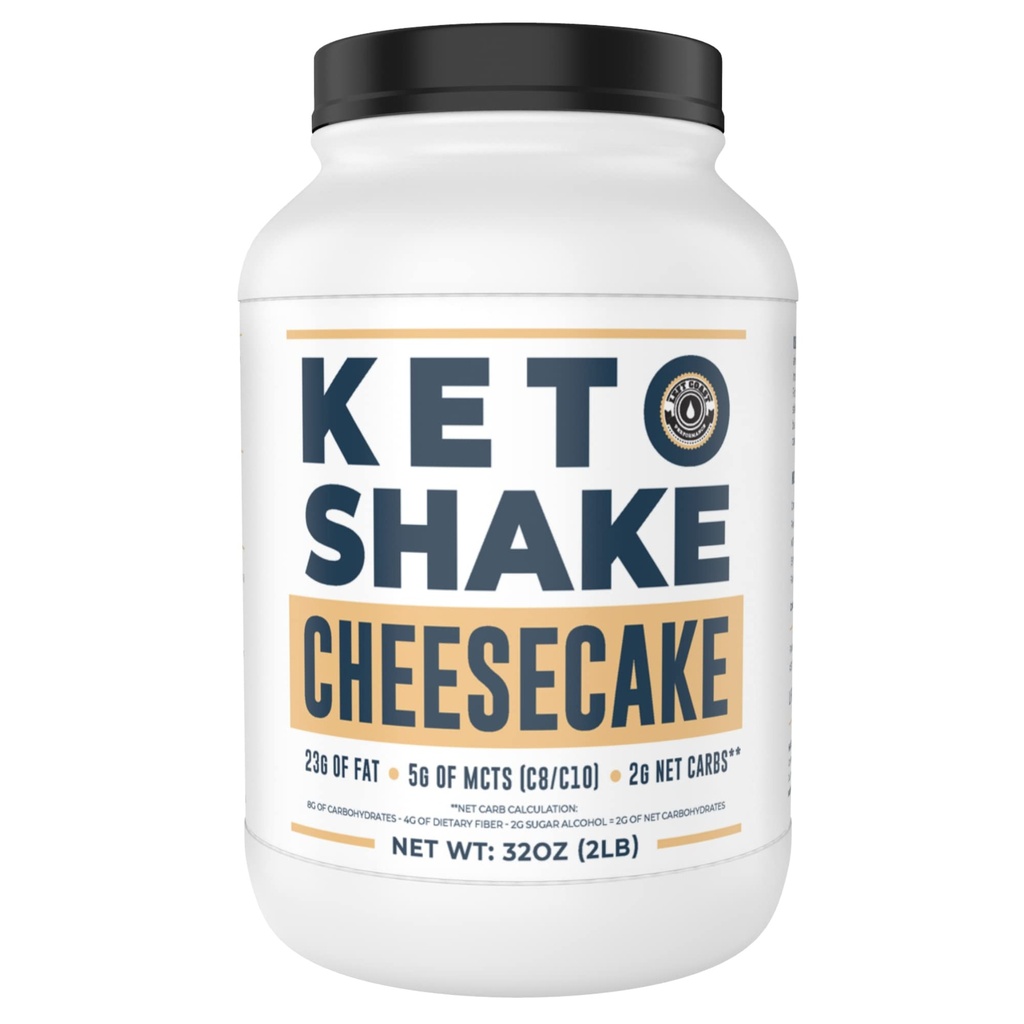 Cheesecake Keto Meal Replacere Shake [2lbs] - Low Carb Protein Powder Shake Mix, High Fat cu MCT, Colagen Peptides și Real USA Cream Cheese