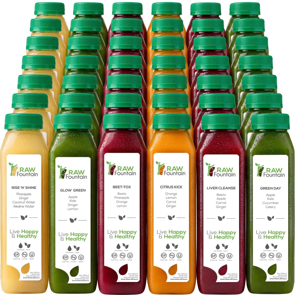 7 Ziua Juice Cleanse de Fountain Raw, All Natural Raw Detoxe Cleanse, Juicing for Body Rest, Rece Presed Juice Rapid, Great Way to Jumpstart a Healthy Diet, 42 Sticla 12ozs, 7 Ginger Shots