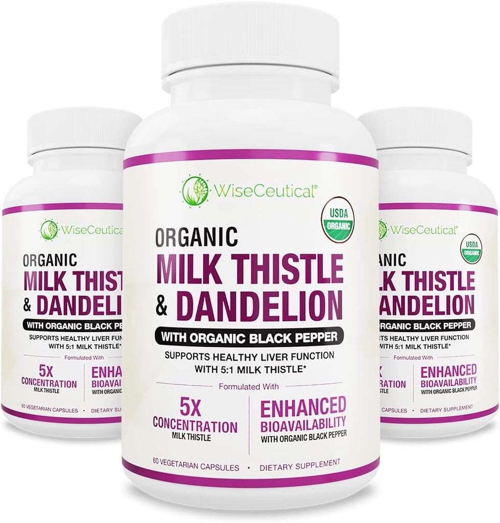 Absorbtie maxima USDA organica Milk Thistle Potent 5:1 Extract concentrat (rezistenta 2000 mg) & Organic Dandelion Root 