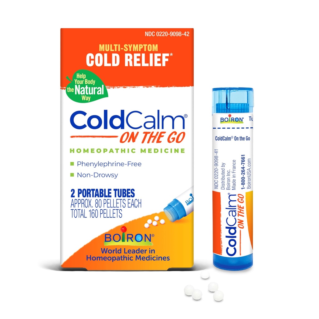 Boiron ColdCalm On The Go Rece Relief for Sneezing, Runny Nose, Nasal Congestion, and Sore Throat - 2 Count (160 Pellets)