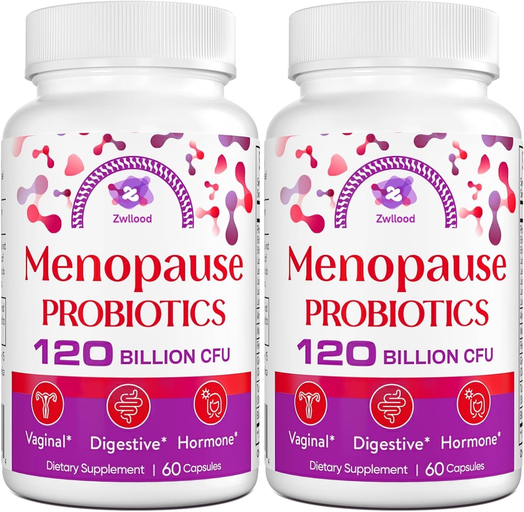 Menopauza Suplimente pentru femei, 120 Miliarde Probiotice CFU pentru femei, Suplimente Probiotice Toate-naturale pentru Menopauza Flash-uri calde, Transpirații de noapte, Swing-uri de mood și hormon - 120 Capsule de plante