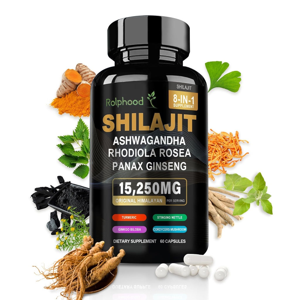 Shilajit pentru bărbați/Femei - capsule organice pure Himalayan, Shilajit cu Ashwagandha, Suplimente 60 Capsule Alternative la Resin,Drops & Gummies