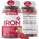 Sfeclă Root Gummies cu fier, metil B12, Folat, vitamina C - Creșterea oxid de azot și niveluri de fier, suport energetic, Lupta oboseala, Beetroot & Gentle Supliment de fier, Sugar Free, 60 Counts