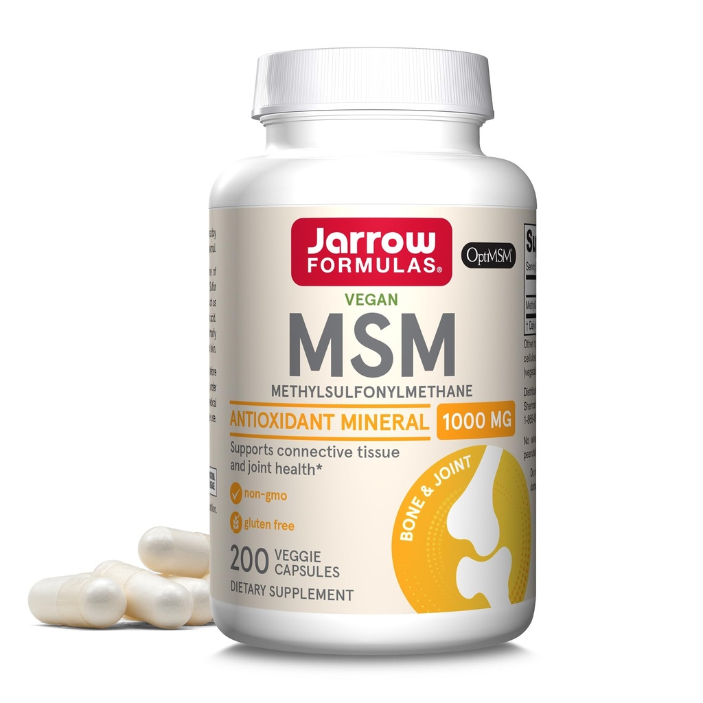 Jarrow Formulas MSM 1000 mg - 200 Capsule Veggie - Metilsulfonilmetan - Sursa de sulf - Supplement Dietary Supplement Supports & Consolidează articulațiile - până la 200 Serviri