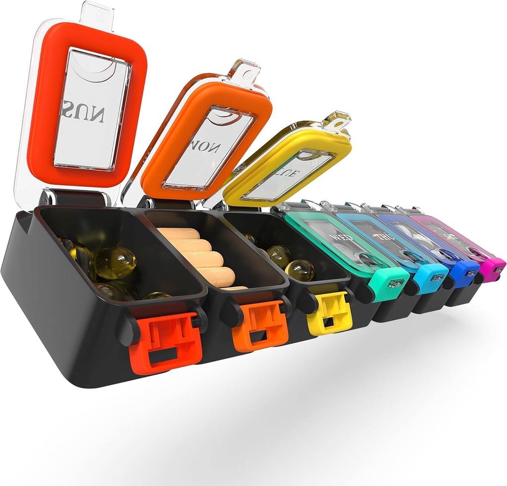 BEXEEN Weekly Medicina Organizator de pastile impermeabil 7 zile mari Pilula cutie de pastile de zi cu zi caz drăguţ de vitamina Organizator Portable Pilula de călătorie Deţinătorul de pastile XL Supliment de medicamente Dispenser O zi