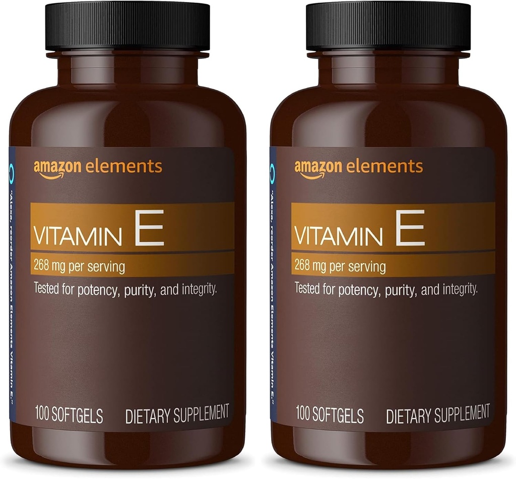 Elemente Amazon Vitamina E, 400 UI, 100 Softgels, 100 zile de aprovizionare (Pachet mai Vary) (Pachet de 2)