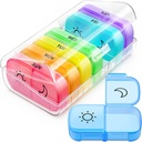 FATY Weekly Pill Organizator 2 ori pe zi, cu aceeași dimensiune deschidere mare pentru umplerea ușoară și recuperarea, Color Tracking 7 zile AM PM cutie de pastile cu BPA caz gratuit pentru vitamine, uleiuri de pește (Clear)