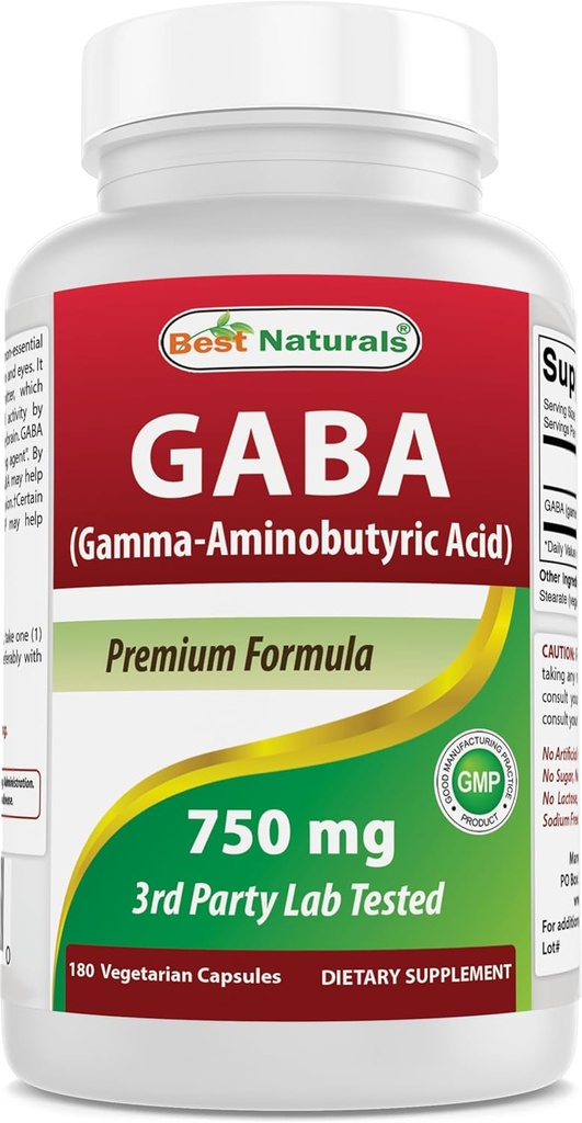 Cele mai bune Naturale Suplimentul GABA 750mg 180 Capsule vegetale, Naturale Sleep Aid