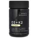 Cercetare sportivă Vitamina D3 cu K2 Softgels - Plant based K2 & Vegan D3 5000iu cu ulei de cocos MCT - Vegan Certified, Soy & Gluten Free - 120 Conte
