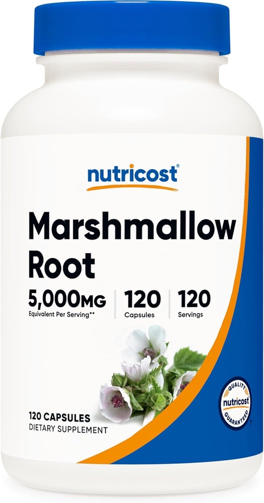 Nutricost Marshmallow Root 5000mg echivalent, 120 capsule vegetariene - Gluten gratuit & non-GMO - de la 500mg de 10:1 extract