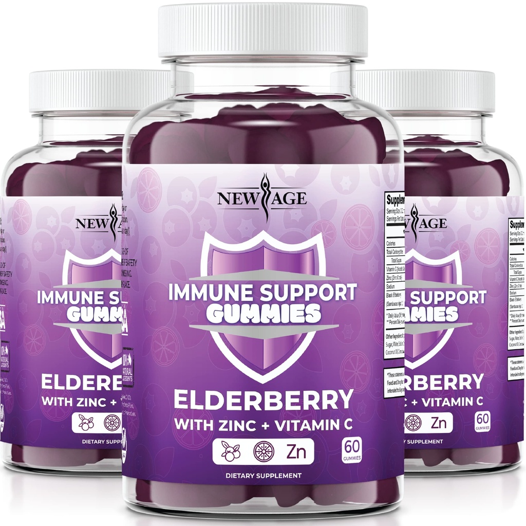 NOU Age Immune System Support Gummies - Sambucus Negru Gumiile de Elderberry cu vitamina C și zinc (Immune Support 180 Gummies)