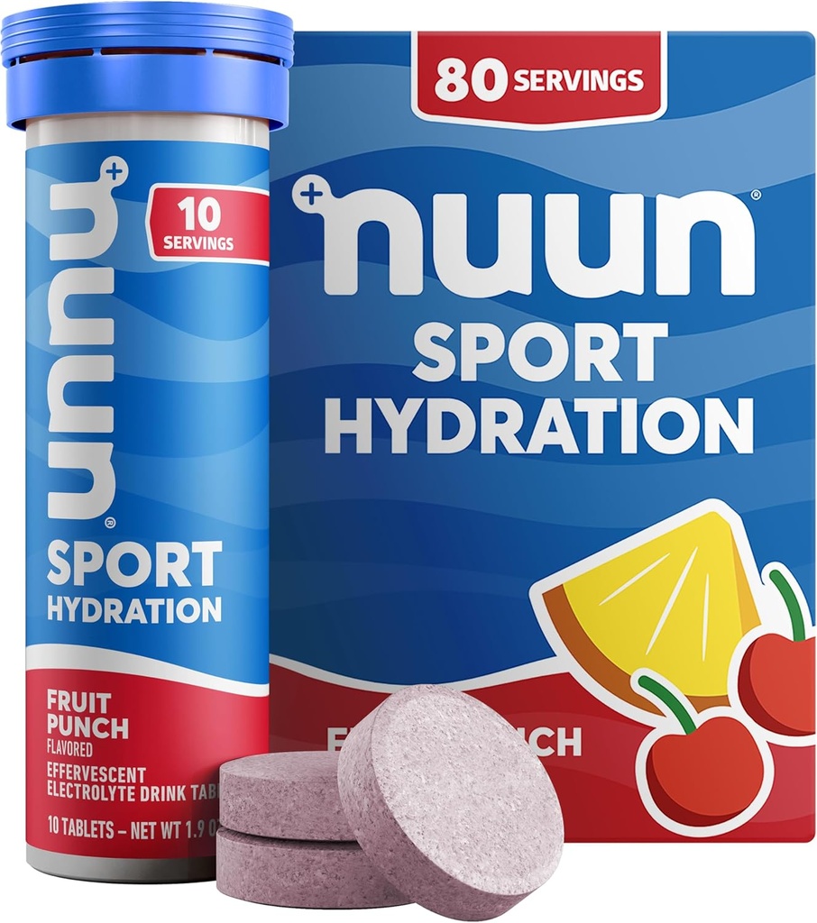 Nuun Sport Electrolit Tablete cu magneziu, calciu, potasiu, clorură & sodiu, gluten Free & Vegan, Punch de fructe, 8 Pachet (80 Servings Total)