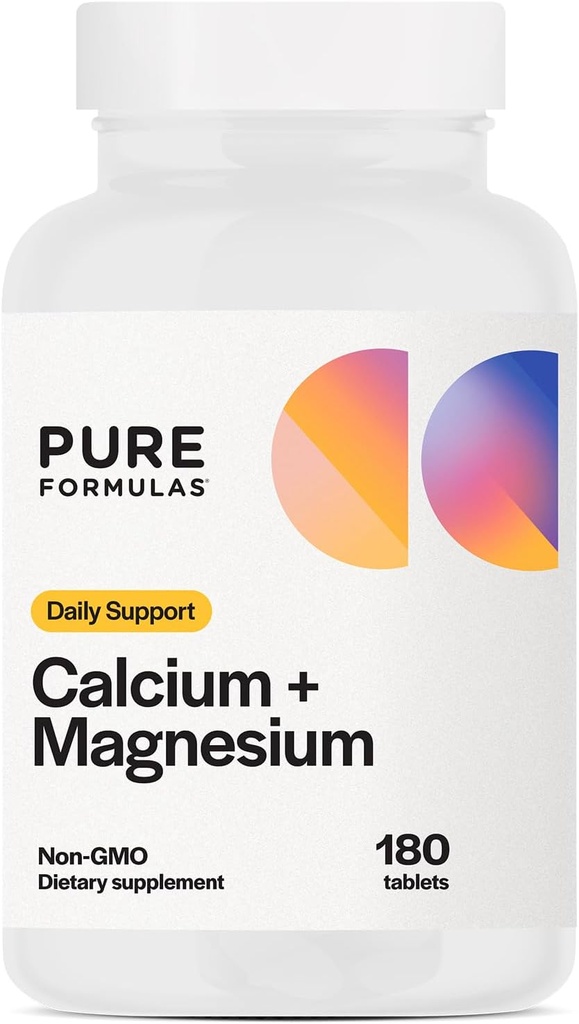 PureFormulas Calciu + Magneziu - Suplimentul gratuit Gluten susține sănătatea osoasă și wellness generală cu vitamina de calciu de magneziu C Vitamina D & Bor, Allergen Friendly Non-GMO 180 comprimate
