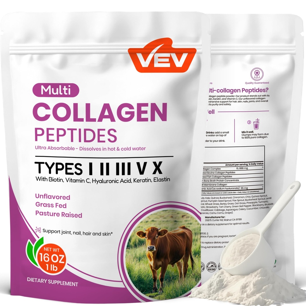 VEV Multi Colagen Peptides Powder, 16 oz (41 Servings) 