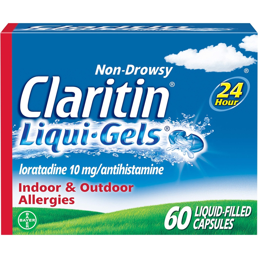 Claritin Liqui-Gels 24 Ore Ajutor pentru alergii, Medicină de Alergie Non-Drowsy, Loratadină Capsule antihistaminice, 60 Număr