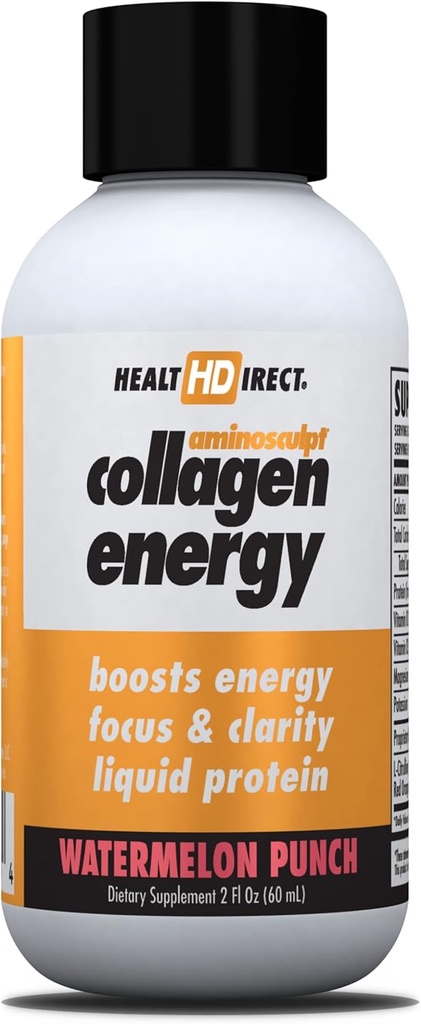 HANITY DIRECT - AminoSculpt Colagen Energy - Colagen lichid pentru hidratare, circulatie, energie - Vitamina B12, Electroliti, L-Citrulină, Amla - Pepene verde Punch - 12 Pack (Fl Oz), 12 Servings