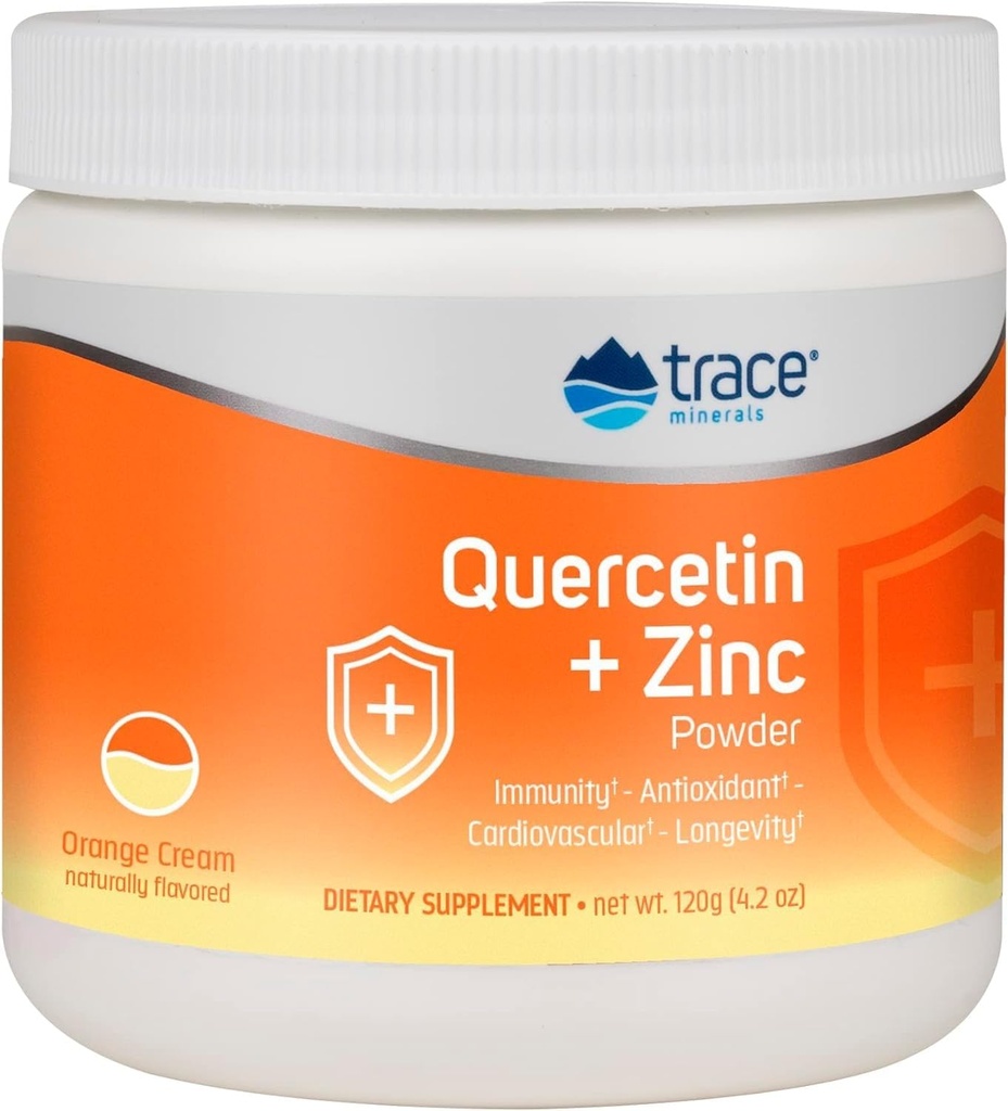 Trace Minerale Querbetin Plus zinc pulbere - Antioxidant supliment pentru suport imunitar - Minerale Supliment SIDA Sanatate cardiovasculara - Include vitamina C & Ionică - Crema portocalie, 120g (30 Servings)