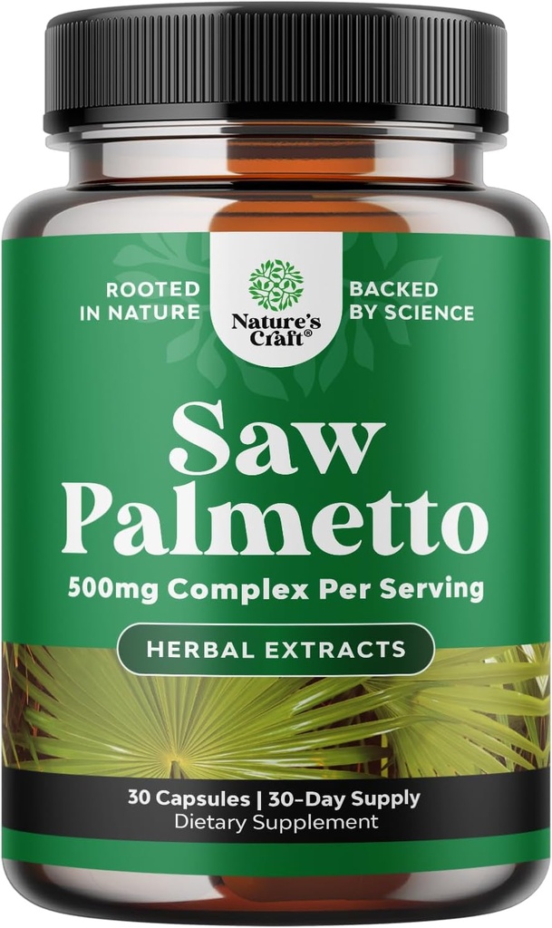 Extra Putere Saw Palmetto Extract - Advanced Herbal Complex pentru sanatatea parului si suport urinar cu plante Sterols & Flavonoids - Potent Herbal Supplement cu 500mg per Servire - 30 capsule