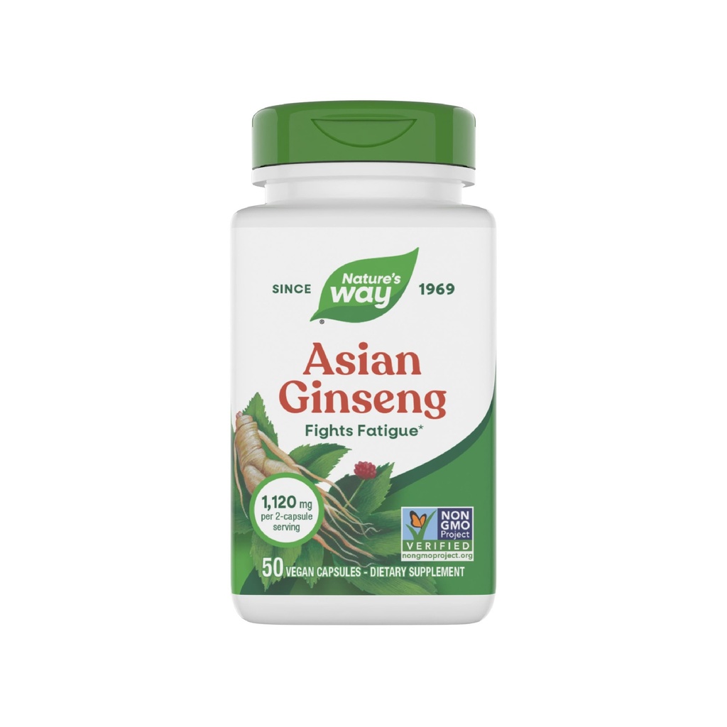 Natura's Way Asian Ginseng, Lupte Fatigabilitate*, 1,120 mg Per 2-capsule Serving, Proiect non-GMO verificat, Vegan, 50 Capsule (Packing May Vary)