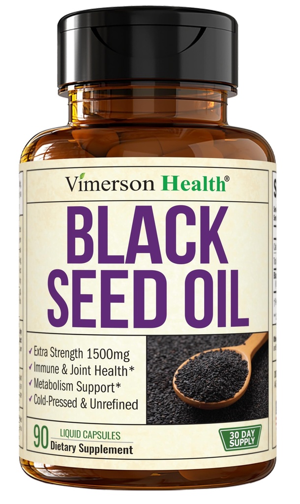 Black Seed Oil - capsule de ulei de semințe negre presate la rece - furnizează vitamina E & Omega 3 6 9 - Potență ridicată (1500mg) pentru suport imun și comun, antioxidanți, digestia, unghiile pielii de păr - Vegan 90 Capace