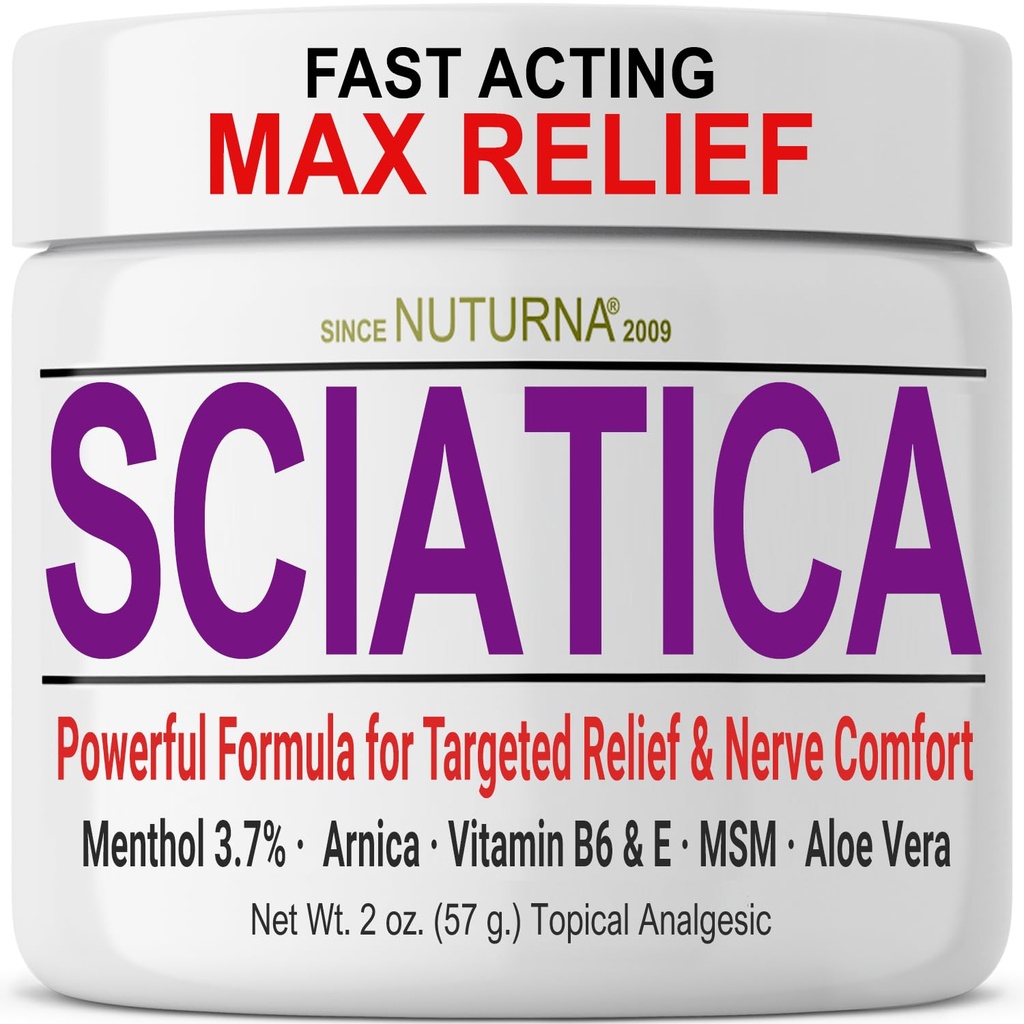 Sciatica Nervi Cream - Cream Comfort de putere maximă pentru picioare, mâini, picioare, degetele de la picioare, spate - Natural Ultra Putere Arnica, MSM, Mentol, Soothing Comfort, 2 Oz