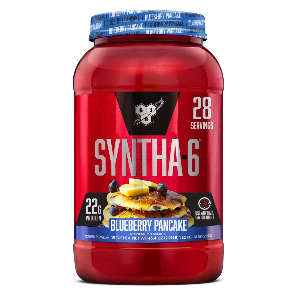 BSN SYNTHA-6 Pulbere de proteine Premium cu 6g de Fibră, Proteină Whey, Micellar Casein, Proteine Lapte Izolat Blend, 5g de grăsime, Pancake afine, 28 Serviri (Packaging May Vary)