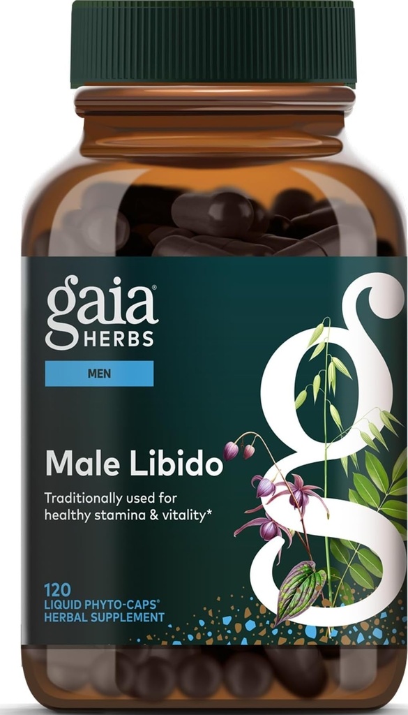 Gaia Herbs Barbat Ligido - Herbal Supplement with Saw Palmetto, Horny Goat Weed, Maca & Oats - Suporturi Rezistenta, Vitality & Hormone Balanta pentru barbati - 120 Vegan lichid Fito-Capsules (30-Day Supply)