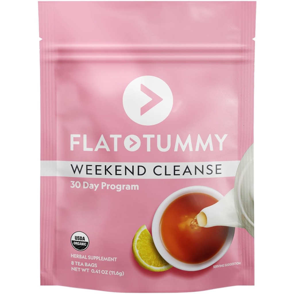 Flat Tummy Weekend Cleanse Tea - Programul de 30 de zile - All Natural Colon Cleanse w/Senna and Dandelion Root, Oferă ajutor Bloating pentru femei - Detox Cleanse pentru suport de digestie și gaz de ajutor