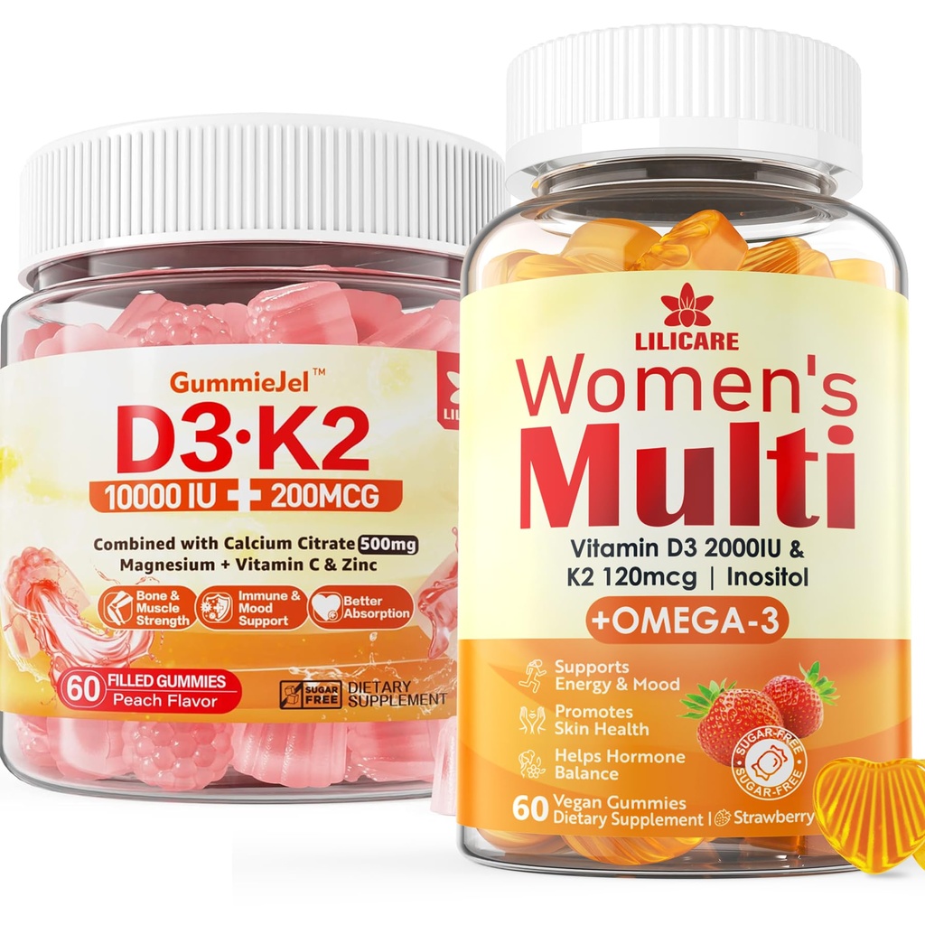 Vitamină fără zahăr D3 K2 Gume umplute + Multivitamine pentru femei Gume