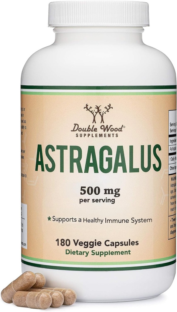 Suplimente din lemn dublu Immun stimularea Astragalus 500mg 180 capsule - bogat în flavinoide și polizaharide - non-GMO, gluten gratuit, terțe părți testate