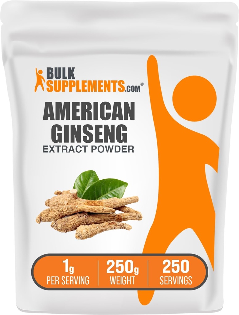 BulkSupplements.com American Ginseng Extract pulbere - Ginseng Suplimente, Herbal Supplements - Gluten Free, 1g per Serving, 250g (8.8 oz) (Pachet de 1)