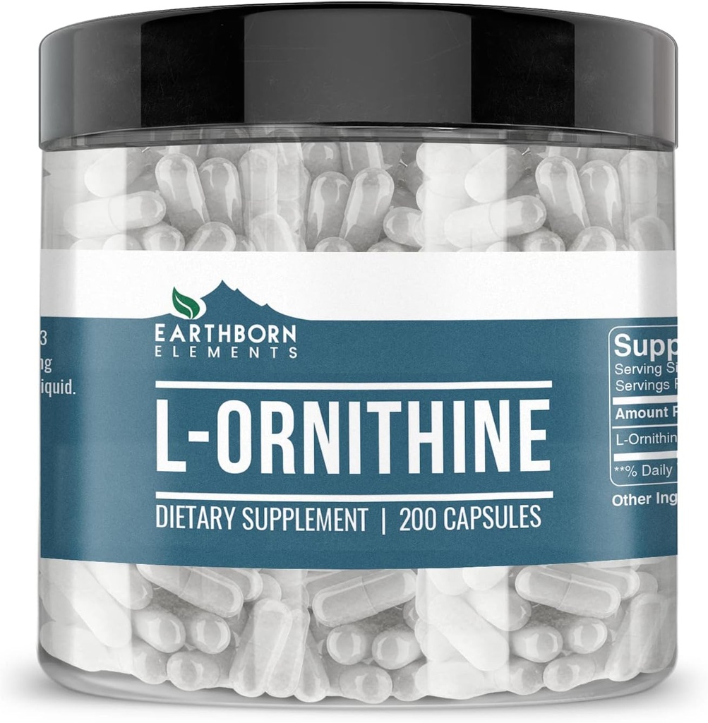 Elemente pământene (200 Capsule L-Ornitină HCl, Aminoacid, Sinteza proteică