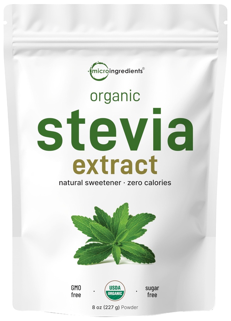 Pur organic Stevia Powder, 8 Ounces, 1418 Servire, de înaltă calitate Stevia Green Leaf extract Reb-A, Reducere gust amar, 0 Calorie, Natural Sweetener, Sugar Alternative, Keto Friendly