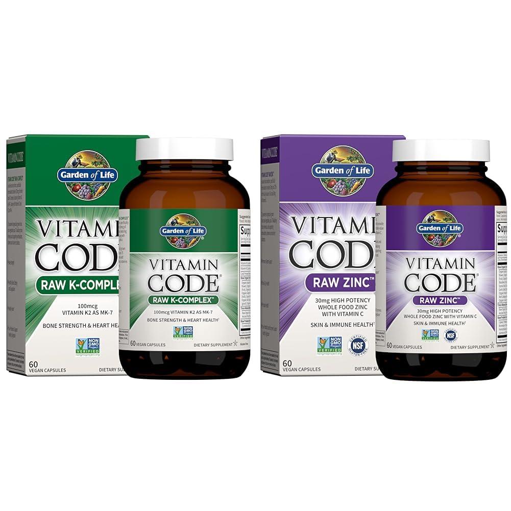 Gradina de viata Vitamina K2, K1, Zinc & Vitamina C - Complex de vitamine Vegane pentru oase, inima, Suport Imun si Digestie Sanatos - 60 zile de aprovizionare