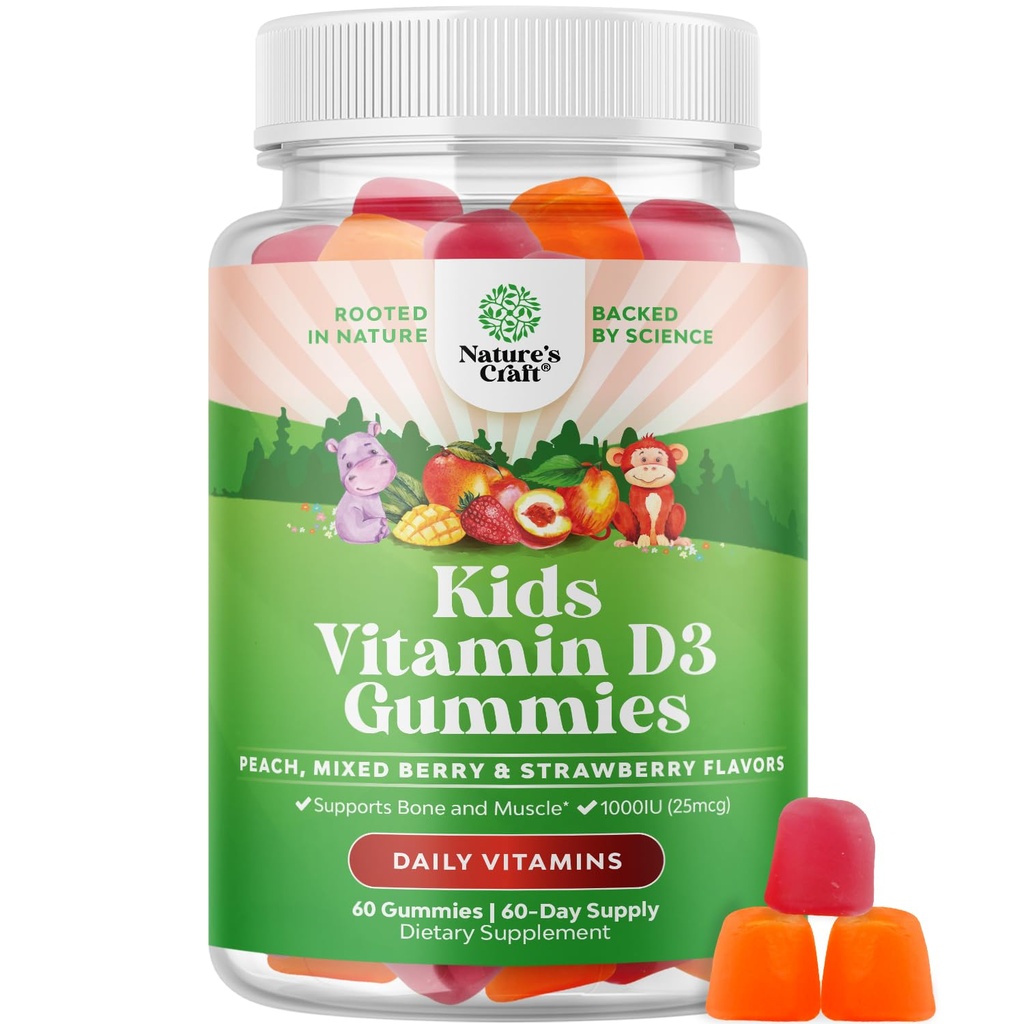 Gume de vitamina D masticabile pentru copii - Delicious Kids Vitamina D 1000 UI Per Servire vitamine Gummy pentru și copii copii de sprijin imun Plus Dinți musculari și de sănătate osoasă - Gelatină arome de fructe libere
