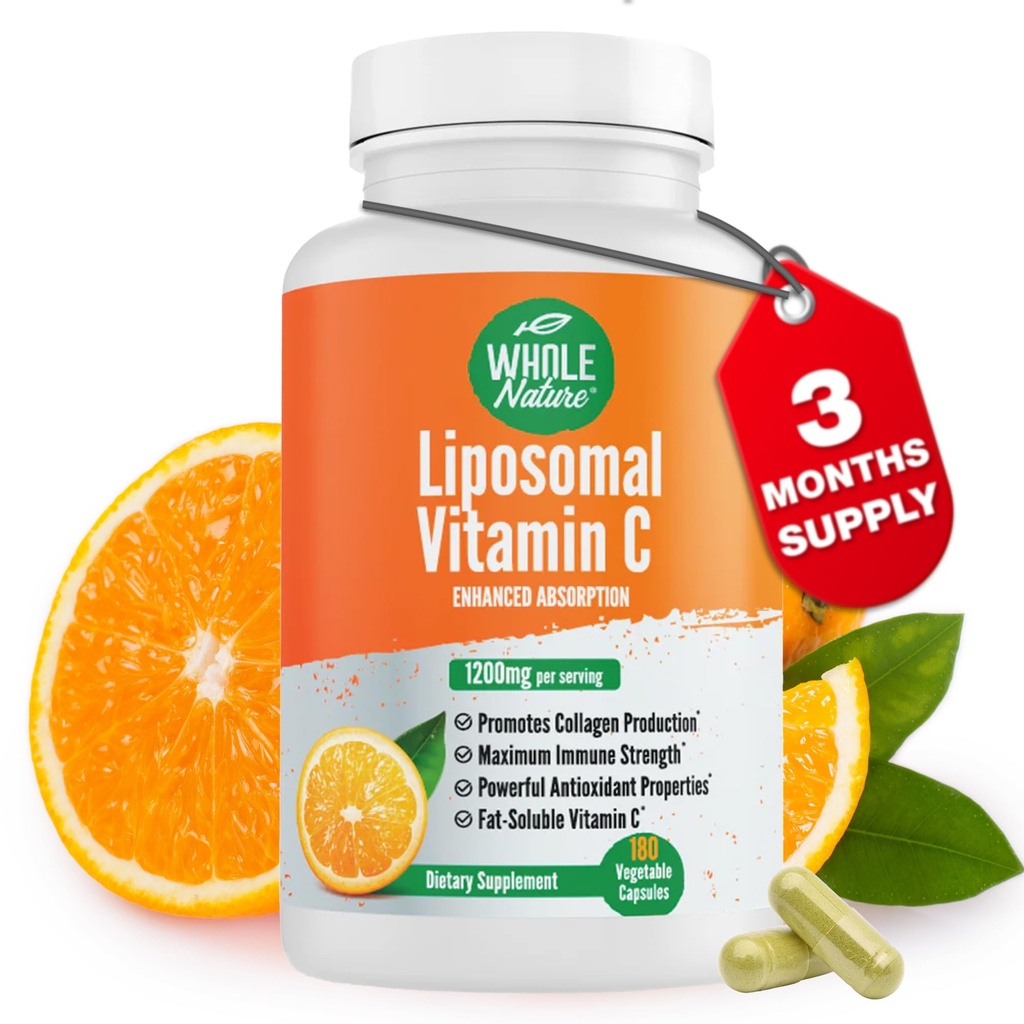 Suplimentele de vitamina C lipozomal 1200 mg - capsule de înaltă absorbţie 180 Vegane Solubilitate grasă VIT C, Sistem imunitar cu concentraţie maximă şi Booster de coligen, lecitină de floarea-soarelui