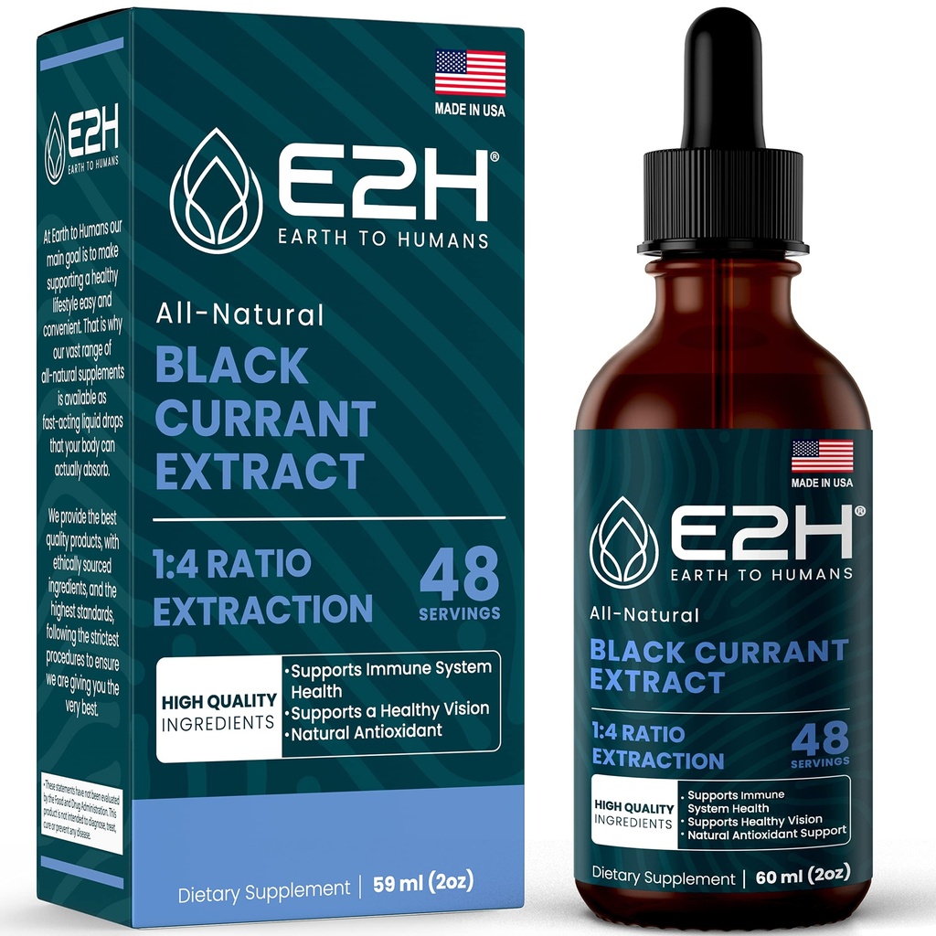 Extract de coacăze negre naturale E2H, semințe de coacăze negre presate la rece - Sănătatea sistemului imunitar - Lichid absorbit rapid - 2 Fl Oz