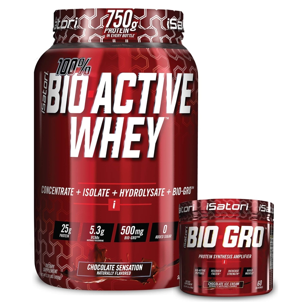 iSatori Bio-GRO Inghetata de ciocolata (60 Serviri) & Bio-Active Whey Proteine Praf de Ciocolata Senzatie (30 Serviri)