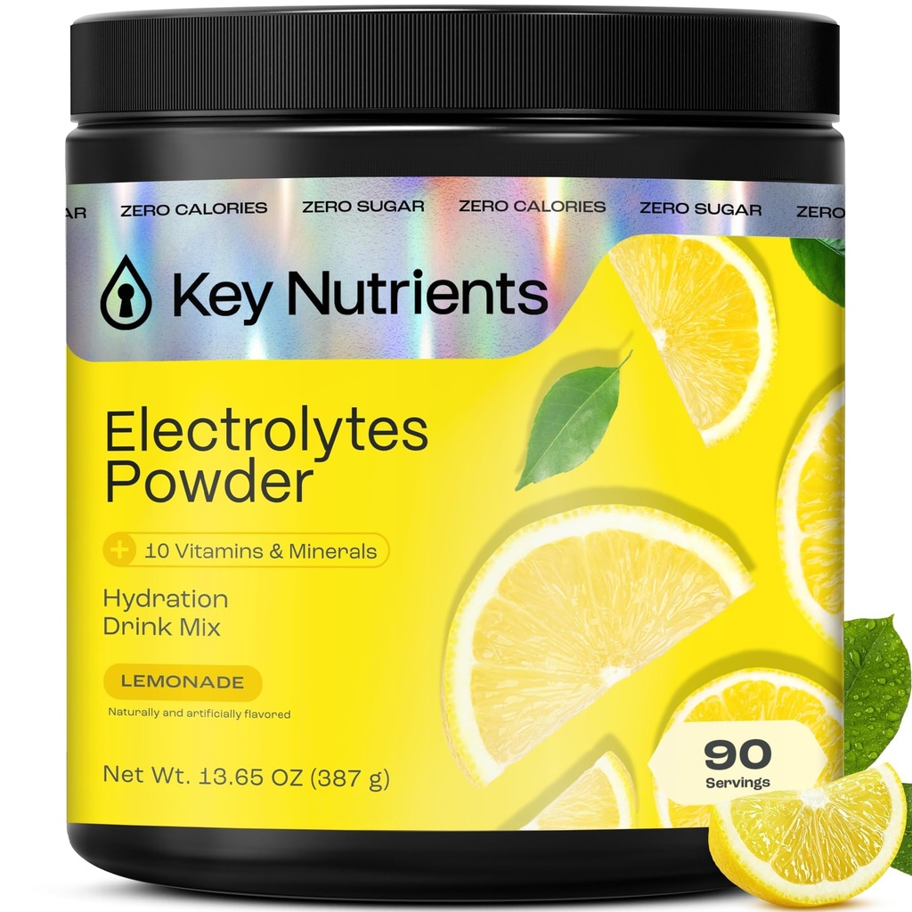 KEY NUTRIENTS Multivitamine Electroliti Pulbere fără zahăr - Reîmprospătare Limonadă Electrolit Pulbere - Sodiu și Suplimentul energetic - Pulbere de hidratare - Nu Calorii - 90 Serviri - Made in USA