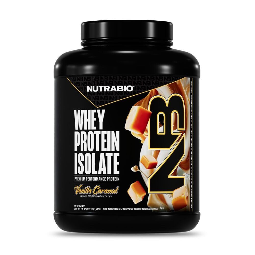 NutraBio 100% Whey Proteine Izolate Pulbere de proteine, 25g Proteina cu profil complet de aminoacizi, non-GMO, Soy & Gluten Free, carbohidrat scăzut, Calorie Whey Pulbere de proteine, Vanilla Caramel, 5 Lbs