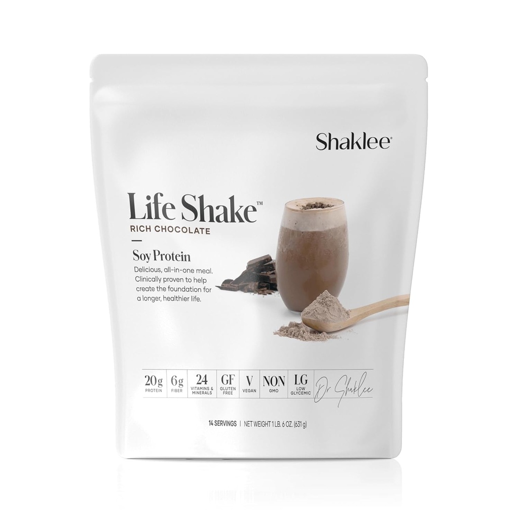 Shaklee Life ShakeTM Proteina de soia Ciocolata bogata - Inlocuirea completa a mesei cu 20g proteine, 6g fibre, 24 vitamine si minerale - non-GMO - 14 serviri