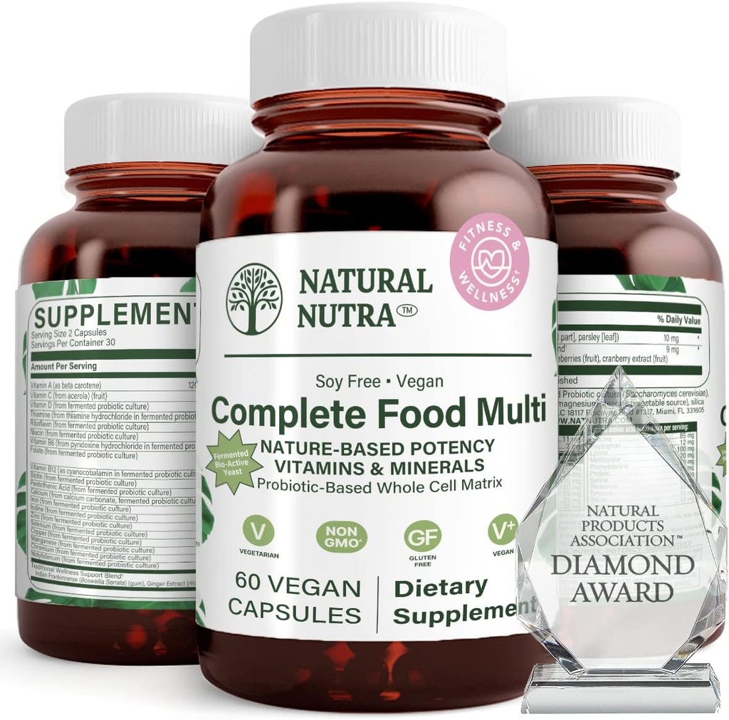 Natural Nutra alimente integrale Multivitamine și minerale pentru femei și bărbați, Booster de energie, ajută la menținerea suplimentului de sănătate osoasă, îmbunătățește funcția creierului și a pielii, ajuta la îmbunătățirea imunitatea 60 capsule