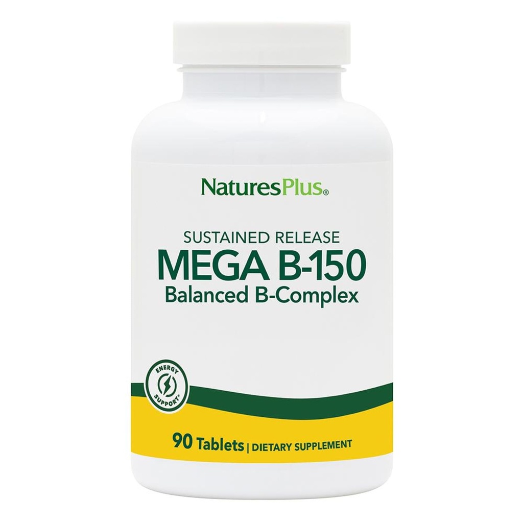 Naturas Plus Complex Mega B-150 - 90 comprimate vegetariene de eliberare susţinute - Potenta maxima B Complex Supliment de vitamine -Gluten gratuit - 90 Serviri