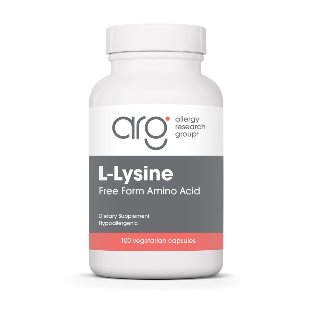 Grupul de cercetare pentru alergii L-Lysine - Suport imun, L-Lysine HCI, Free Form Amino Acid, 500 mg Supliment, Pure, Organice, Capsule vegetariene - 100 Conte