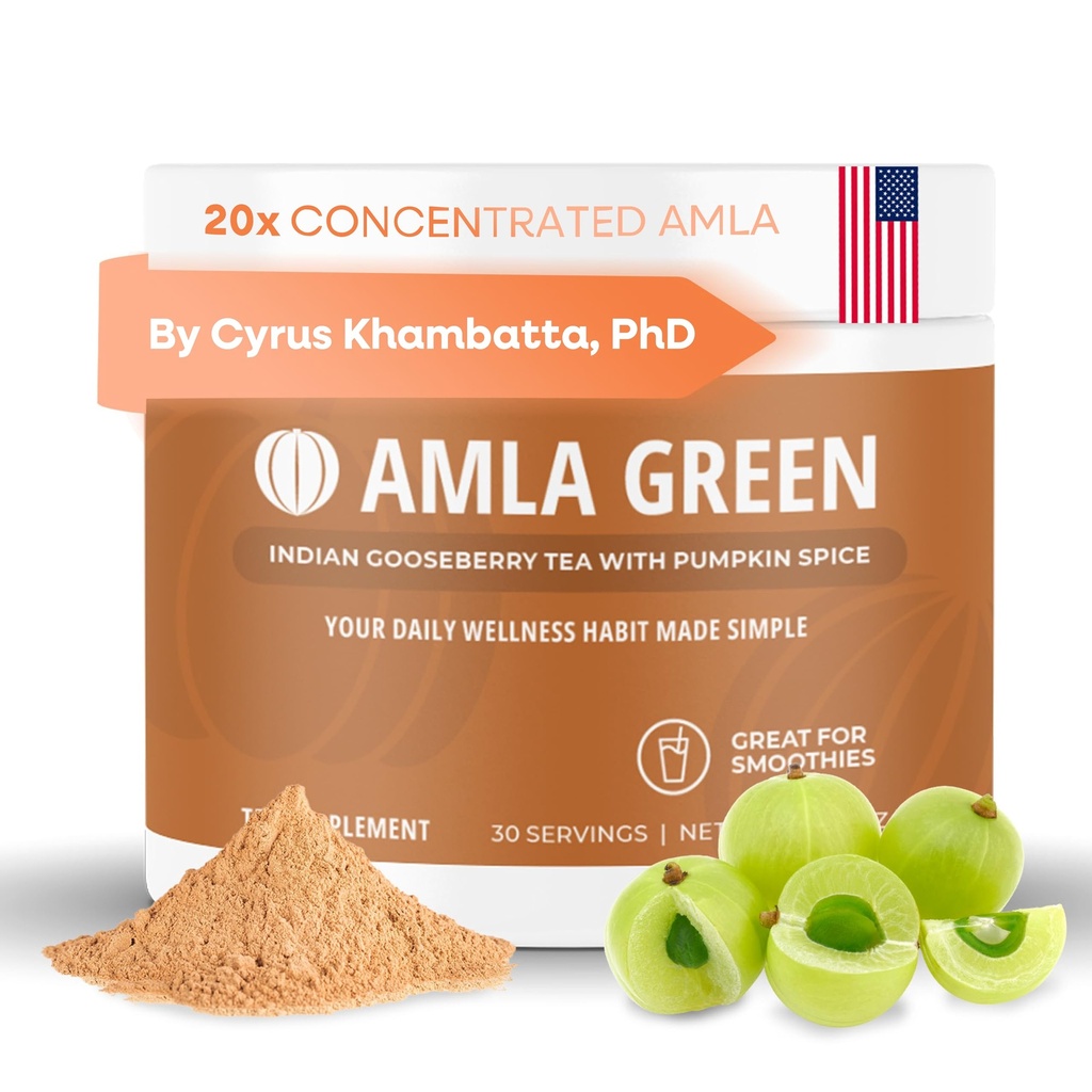 Amla Powder Superfood Supliment cu Spice de dovleac, 20x Ultra concentrat Amla, Made with Scorțișoară, Ghimbir, Nucșoară, Cuișoare, Allspice, Cardamom, Indian Agrișe, Spice de dovleac, 30 Servings