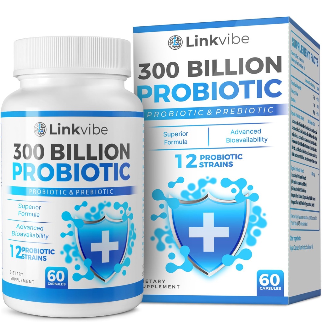 Probiotic 300 Miliarde CFU - 12 dungi cu prebiotice organice pentru Digestive & Gut, Imun, Blooting Health - Probiotice pentru femei și bărbați - Daily Dairy Free, Perioada de valabilitate Stable - 60 Counts