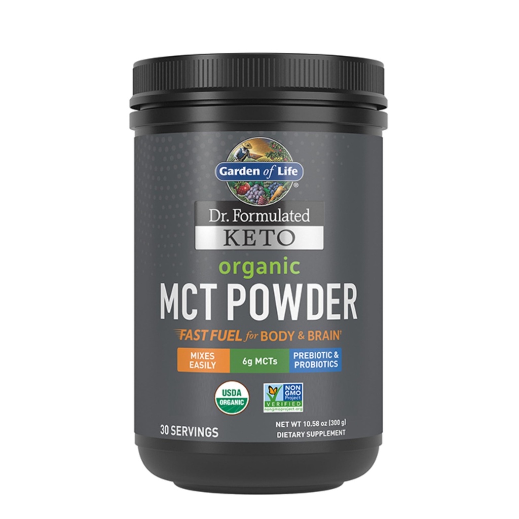 Gradina de viata Dr. Formulat Keto organic MCT pulbere - 30 Serviri, 6g MCT-uri de nuci de cocos Plus Prebiotic Fibră & Probiotice, Certified Organic, Non-GMO, Vegan, Gluten gratuit