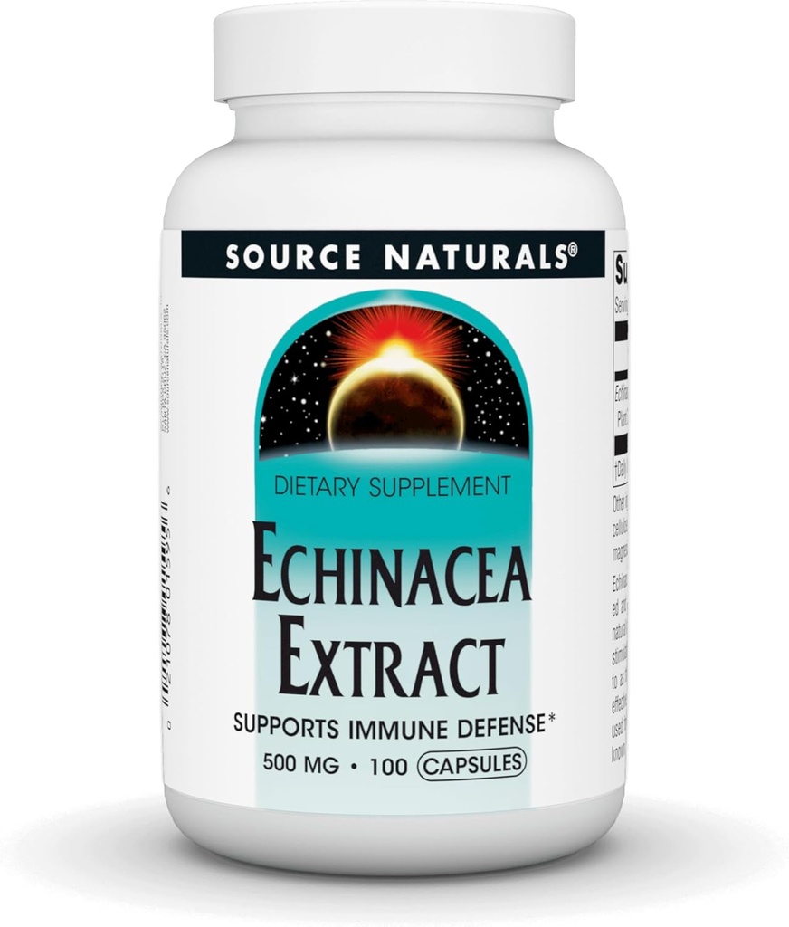 Sursa Naturals Echinacea Root Extract - Suportă Immune Defense* - 500mg - 100 Capsule