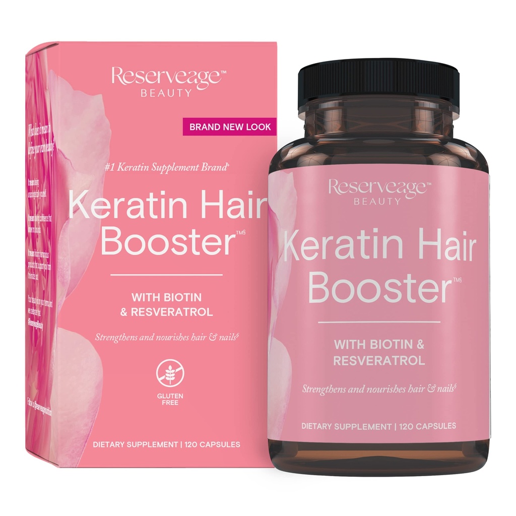 Rezervare Beauty Keratina Hair Booster cu Biotin & Resveratrol - Hair & Nail Creștere Supliment pentru femei - Sprijină Grosime sănătoasă și Shine cu Biotin - 120 Capsule (60 Servings)